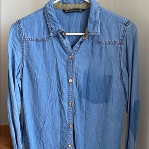 Zara blue denim color button down shirt